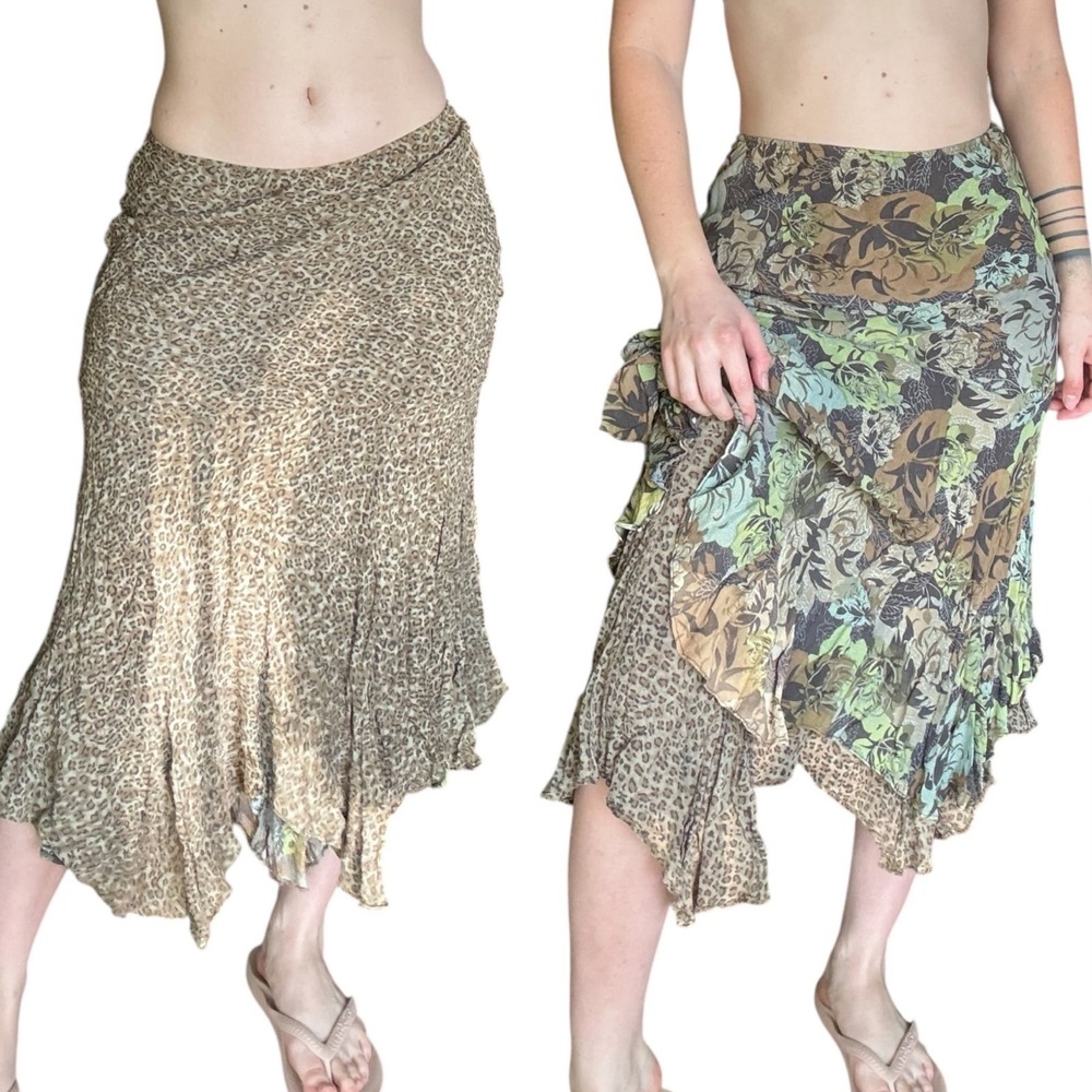 Vintage double sided reversible whimsy goth floral & leopard print skirt fairy